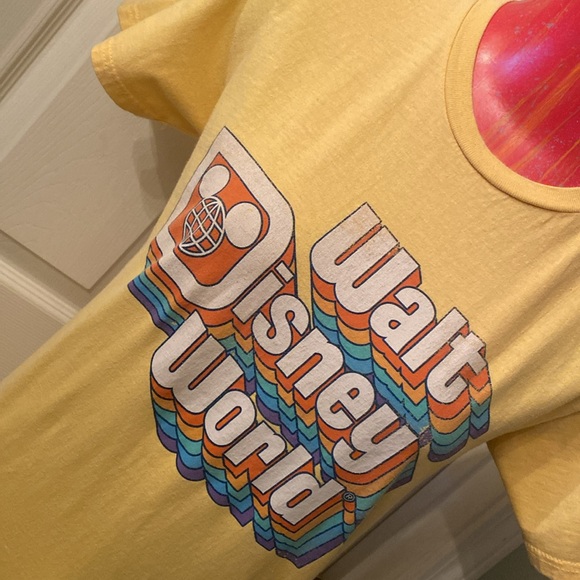 Disney Yellow Rainbow 🌈 Short Sleeve Tee with Retro Monorail Design - Picture 6 of 11